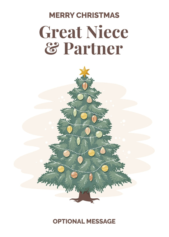 Vintage Tree Christmas Card for Great Niece & Partner - Traditional and Unique