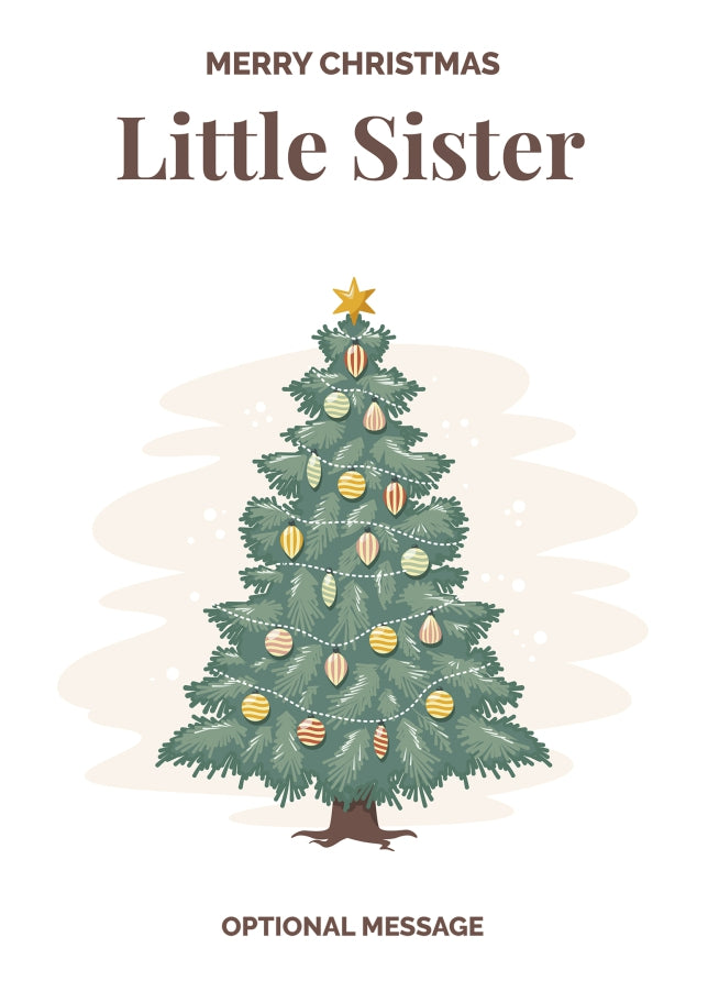 Vintage Tree Christmas Card for Little Sister - Traditional and Unique