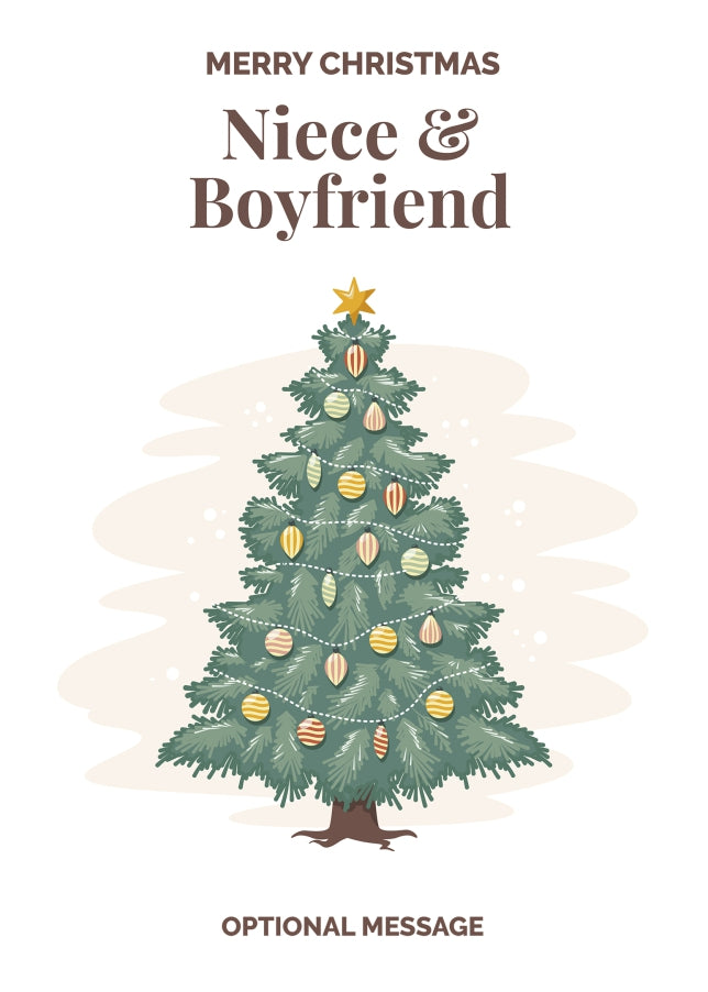 Vintage Tree Christmas Card for Niece & Boyfriend - Traditional and Unique