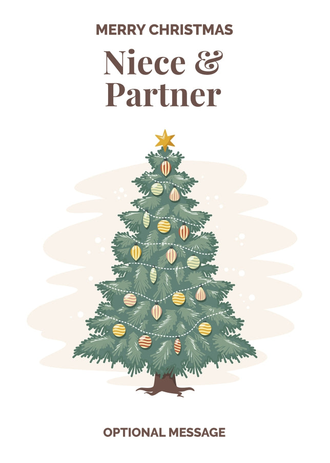 Vintage Tree Christmas Card for Niece & Partner - Traditional and Unique
