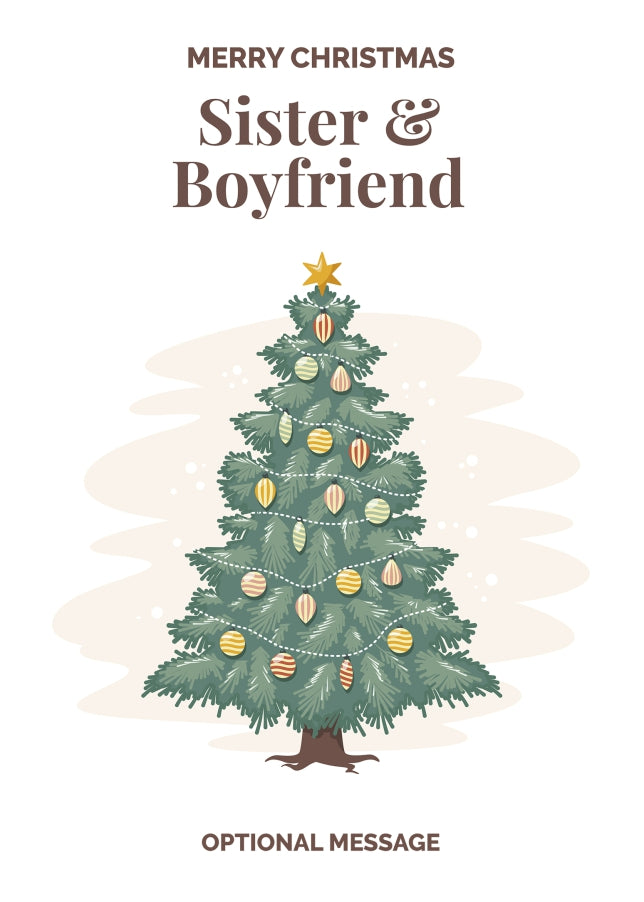 Vintage Tree Christmas Card for Sister & Boyfriend - Traditional and Unique