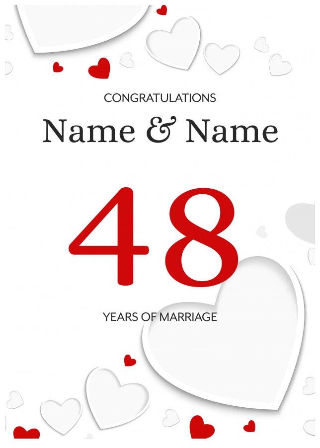 White Hearts 48 Years of Marriage Card for Couples