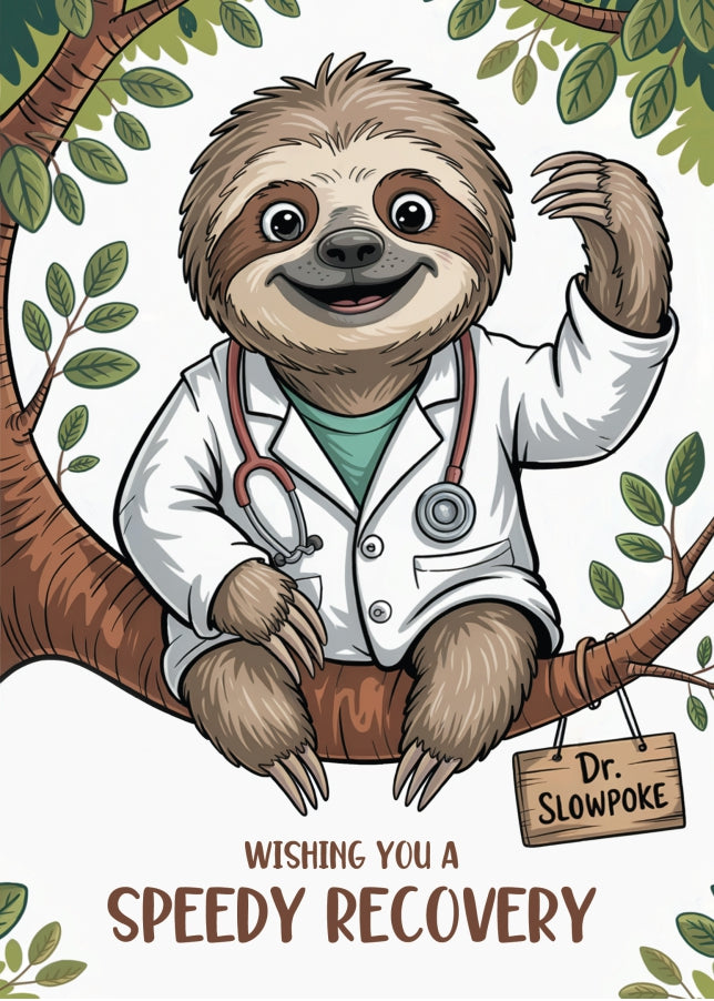 Funny Speedy Recovery Card for Kids and Adults - Wishing You A Speedy Recovery (Sloth)