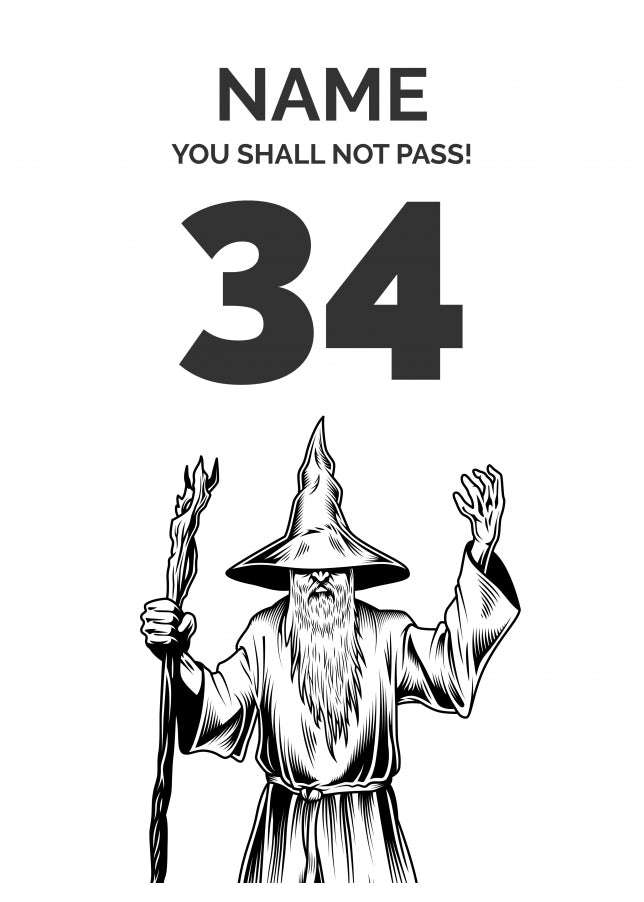 Funny 34th Birthday Card - LOTR You Shall Not Pass 34