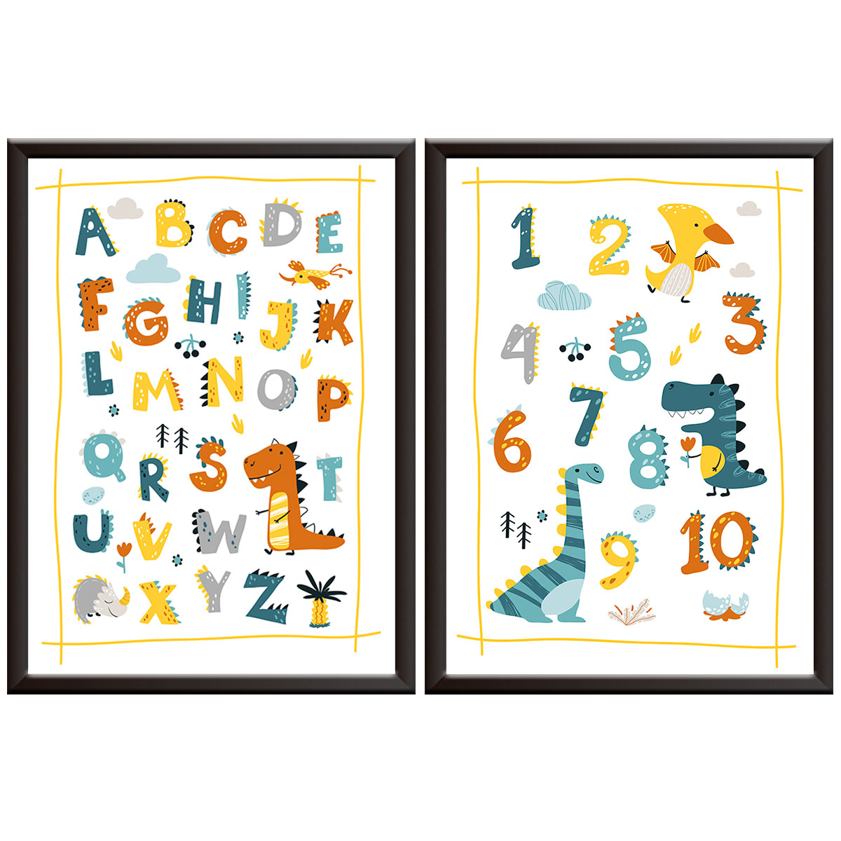 2 Large Dinosaur Posters and ABC Alphabet Chart for Toddlers Learning