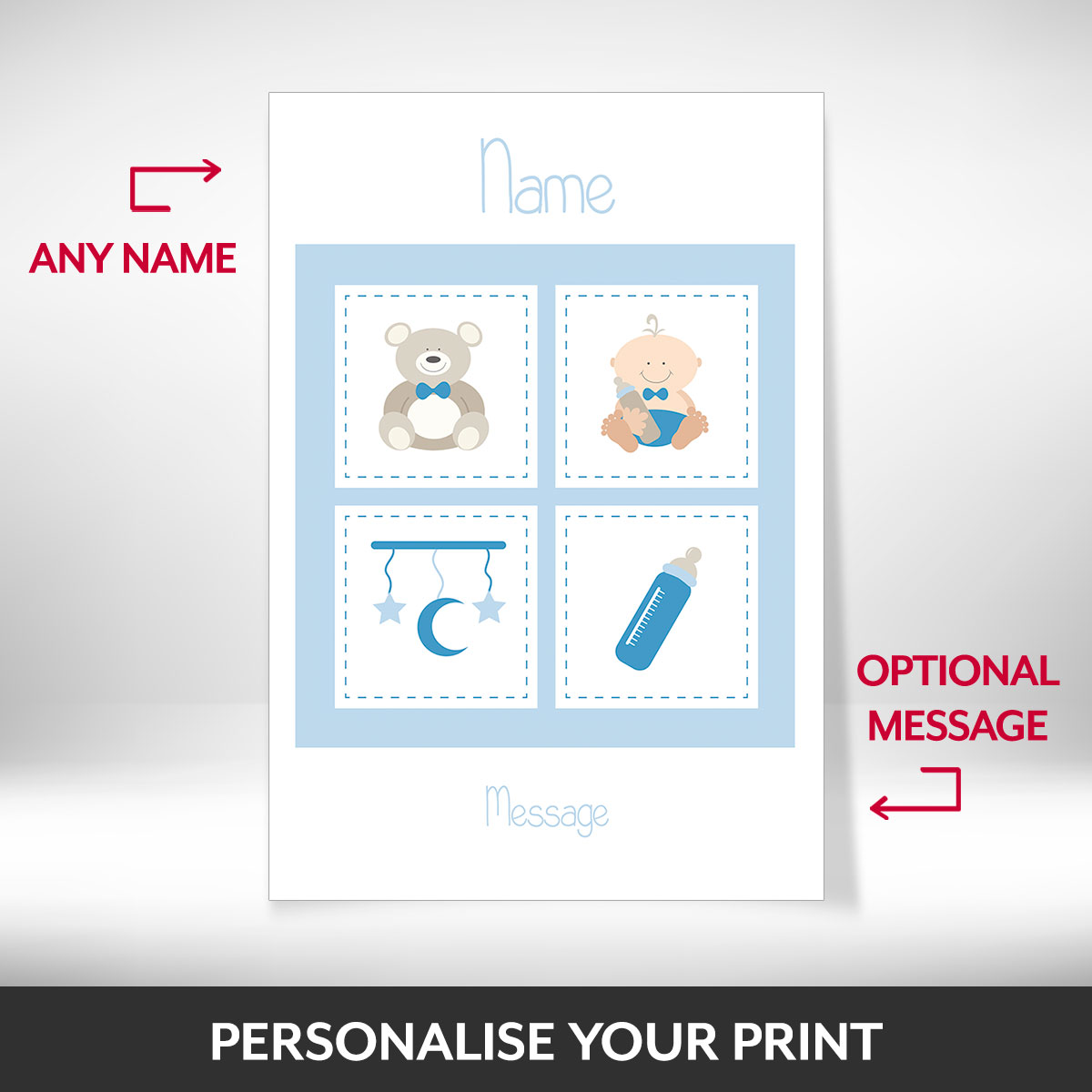 What can be personalised on this personalised christening print