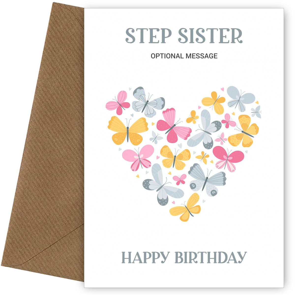 Butterfly Birthday Card for Step Sister - Heart