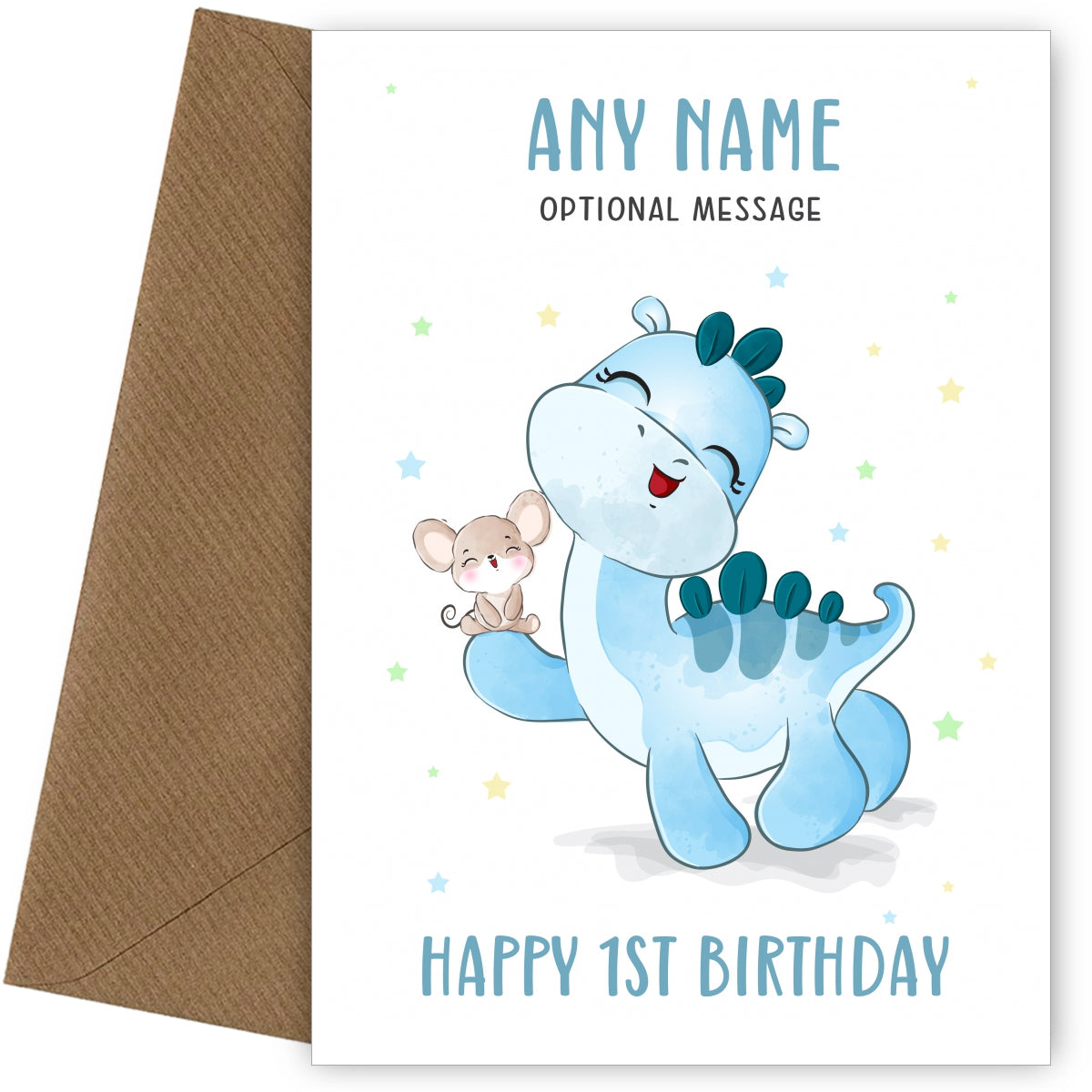 1st Birthday Card for Little Boy - Dinosaur and Mouse