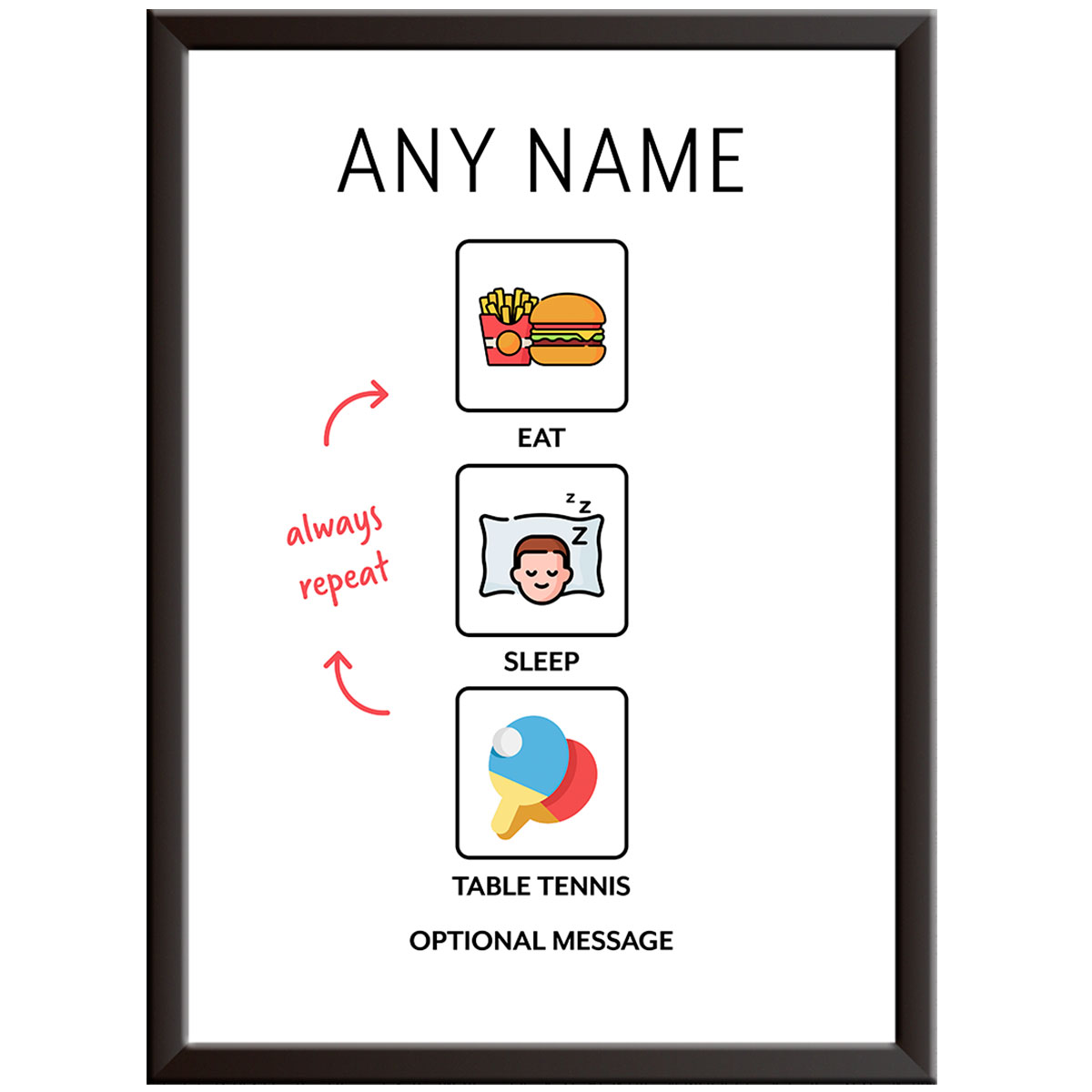 Personalised Eat Sleep Table Tennis Repeat Print