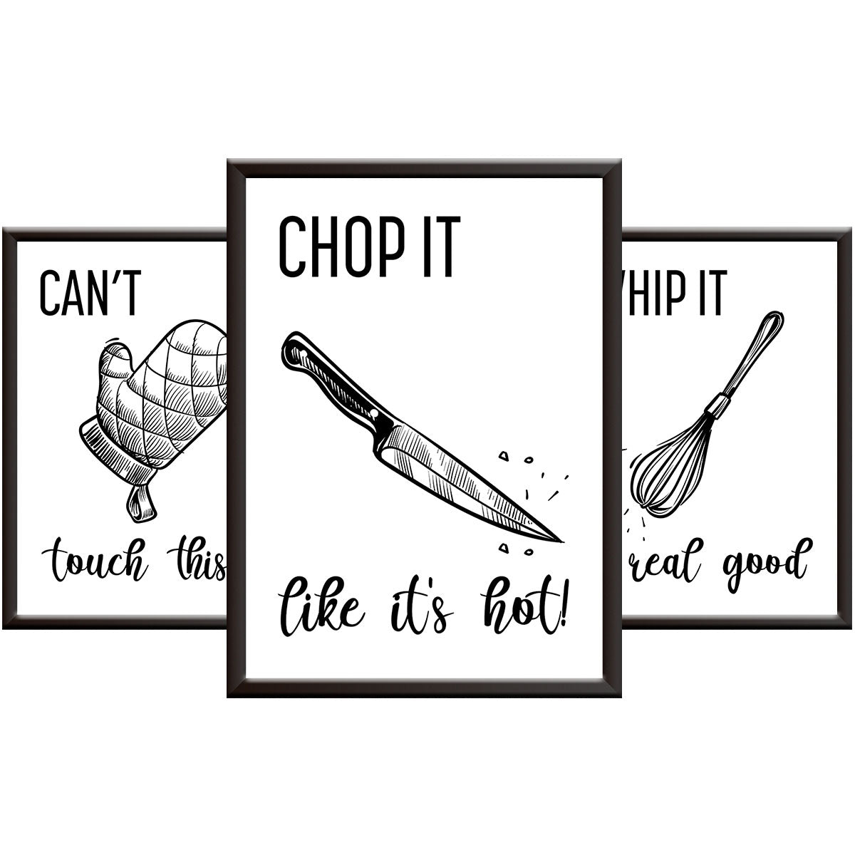 3 Kitchen Pictures for Wall - Black and White Minimal Posters