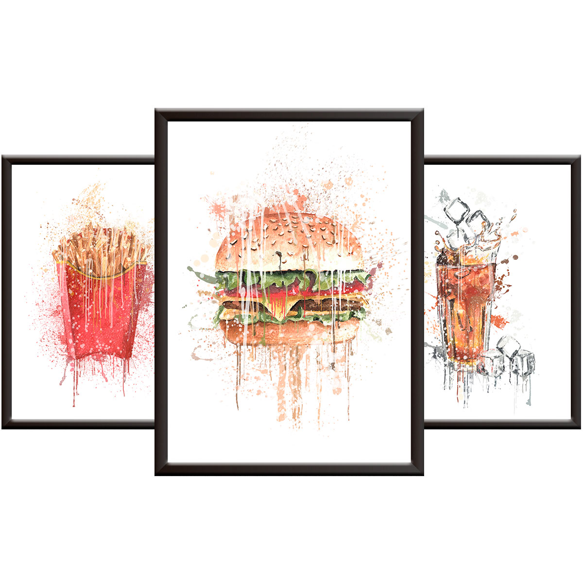 3 Kitchen Art Wall Pictures - Funky and Abstract Fast Food Posters