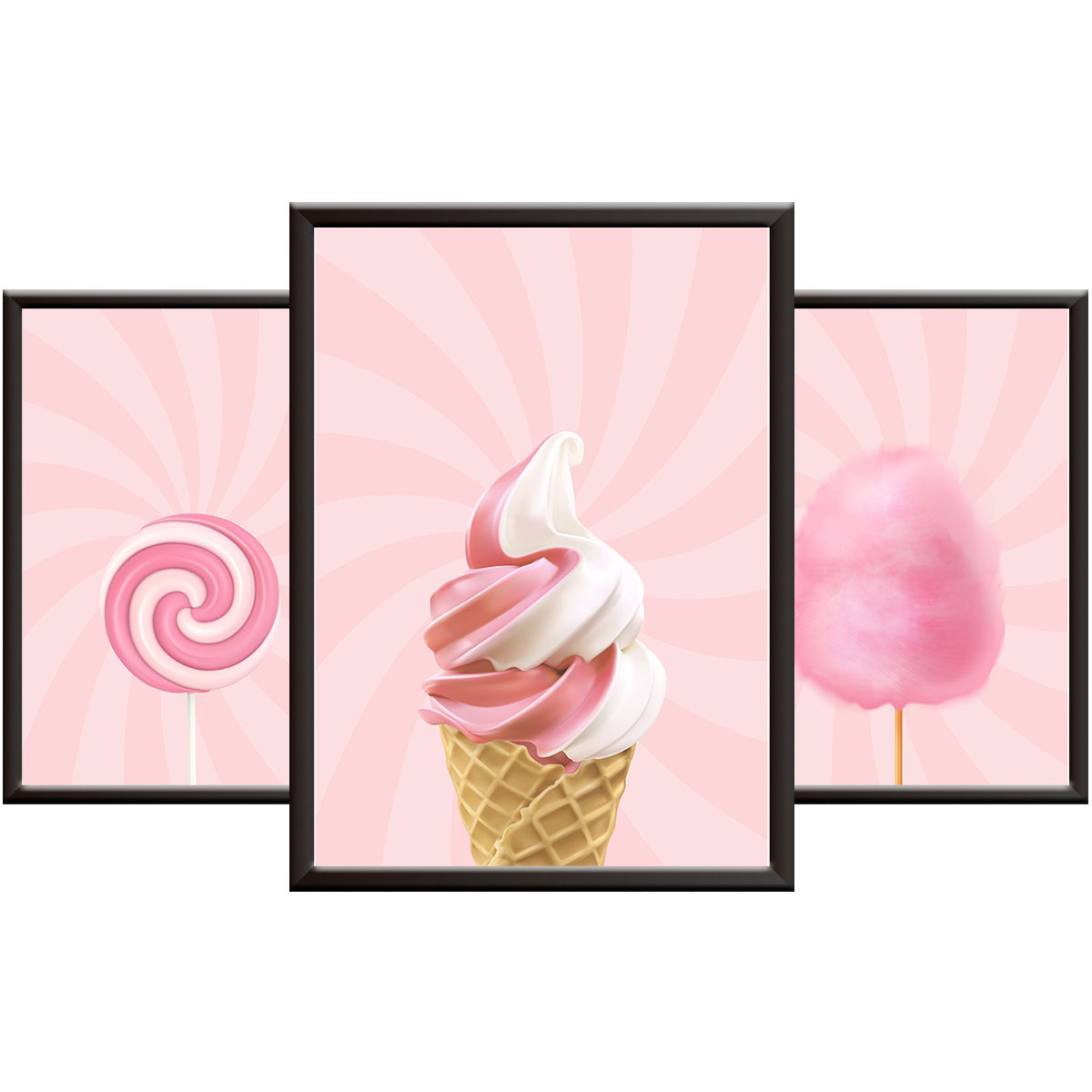 Pink Wall Art for Girls Bedroom Walls - Ice Cream | Candy Floss | Lollipop