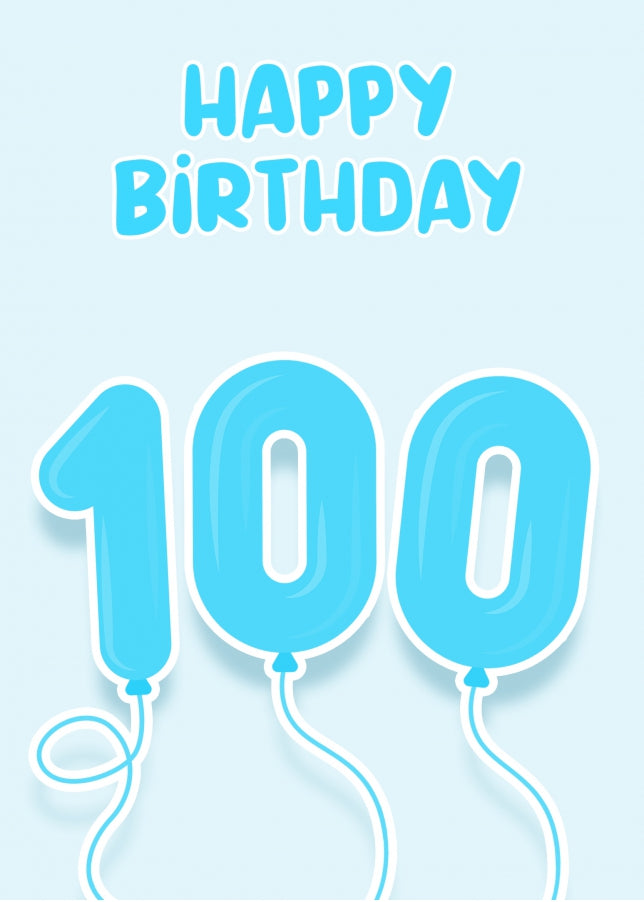 100th Birthday Card for Him - Blue Balloons for 100 Year Old Male