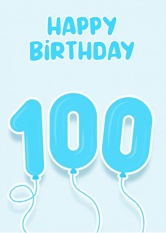 100th Birthday Card for Him - Blue Balloons for 100 Year Old Male