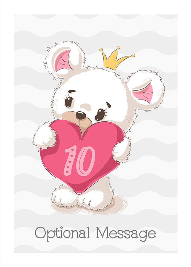 Cute Bear 10th Birthday Card for Girls