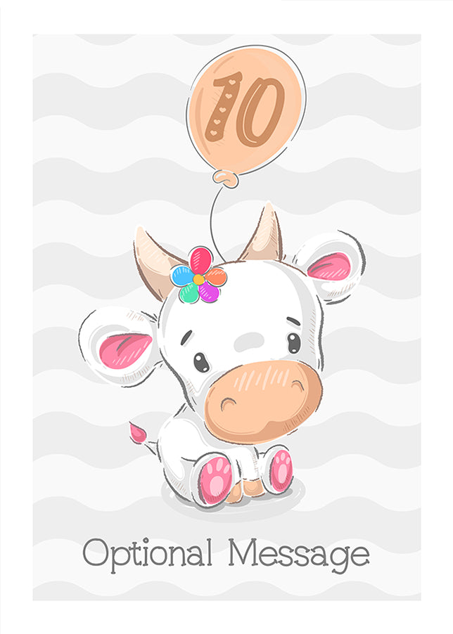 Cute Cow 10th Birthday Card for Girls