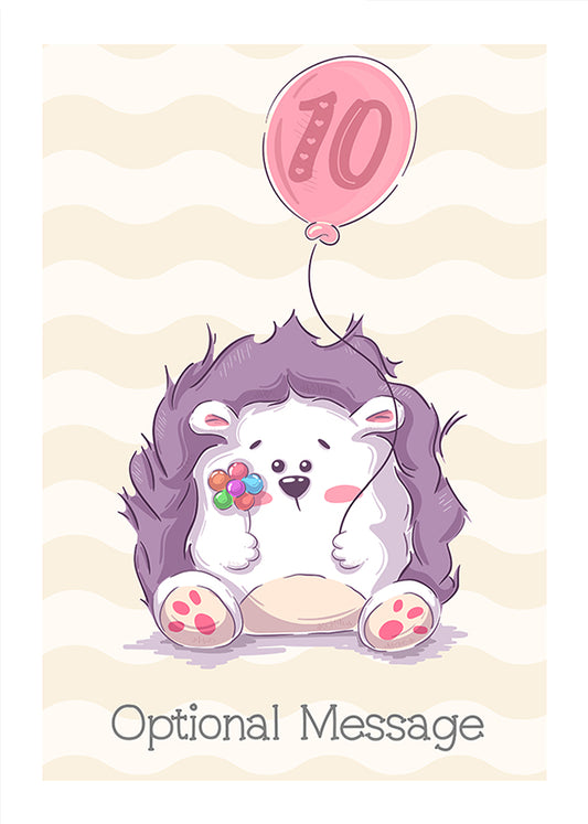 Hedgehog 10th Birthday Card for Girls