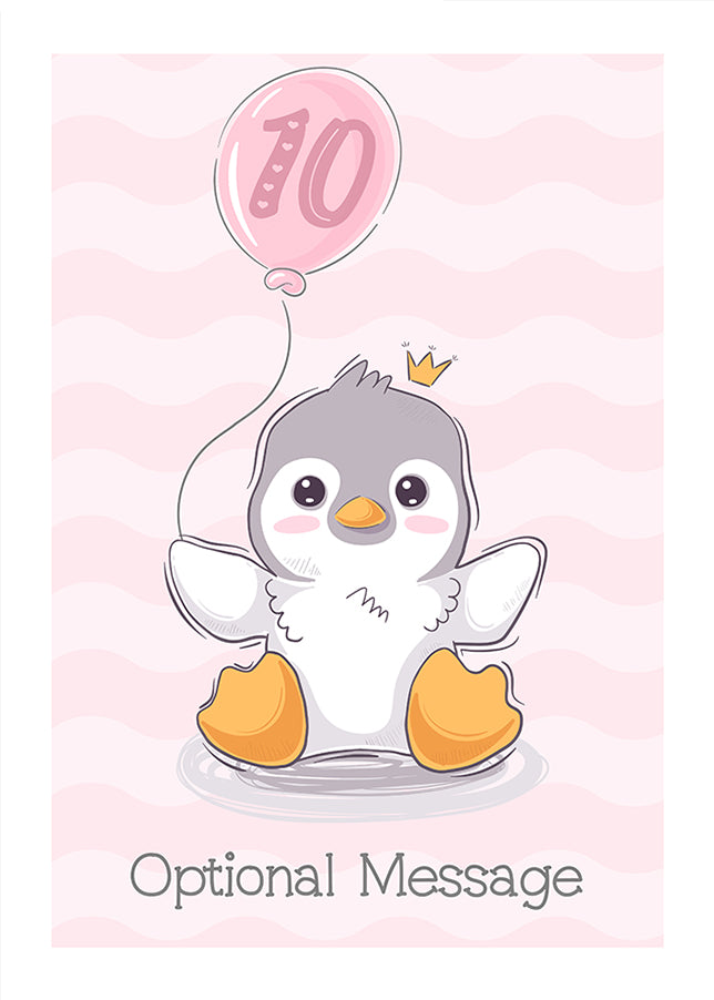 Girls Penguin 10th Birthday Card