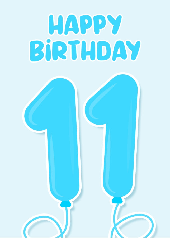 11th Birthday Card for Boys - Blue Balloons for 11 Year Old Boy