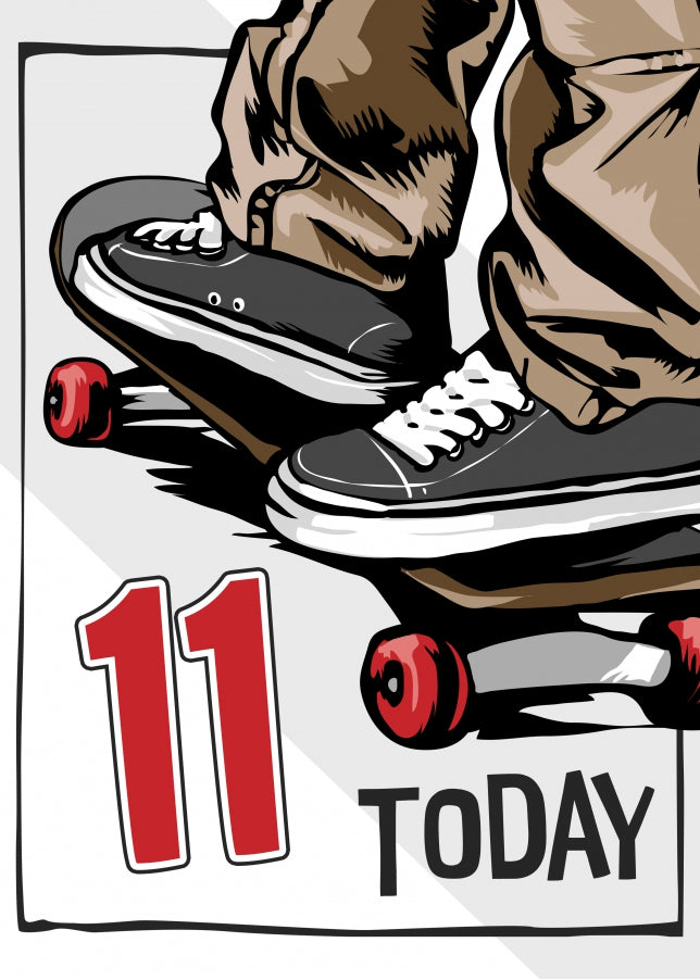 Skateboarding 11th Birthday Card Boy - 11 Today - Skateboard Son Grandson Nephew