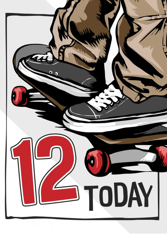 Skateboarding 12th Birthday Card Boy - 12 Today - Skateboard Son Grandson Nephew