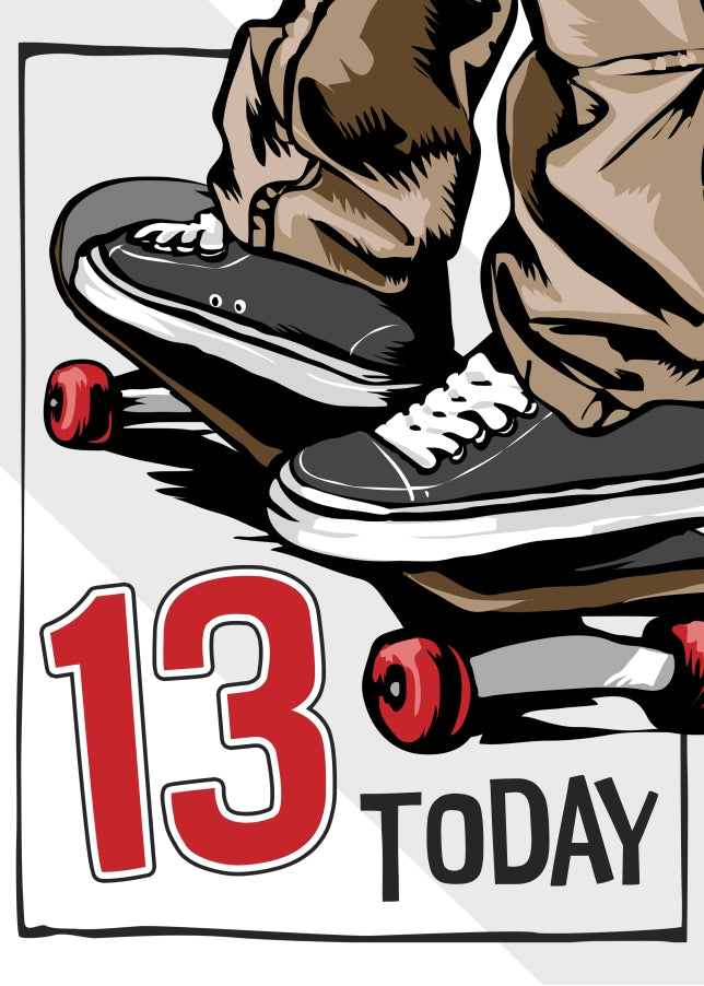 Skateboarding 13th Birthday Card Boy - 13 Today - Skateboard Son Grandson Nephew