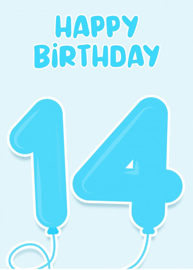 14th Birthday Card for Boys - Blue Balloons for 14 Year Old Boy