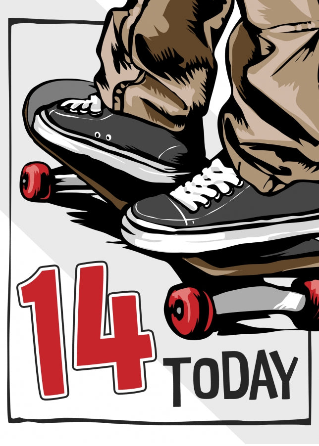 Skateboarding 14th Birthday Card Boy - 14 Today - Skateboard Son Grandson Nephew