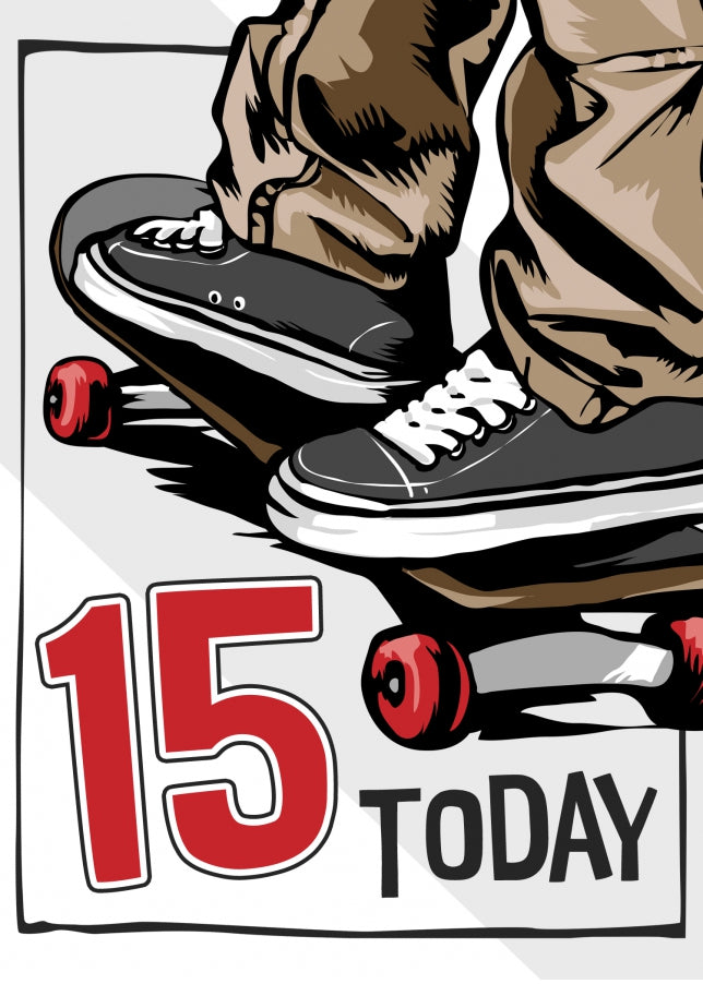 Skateboarding 15th Birthday Card Boy - 15 Today - Skateboard Son Grandson Nephew