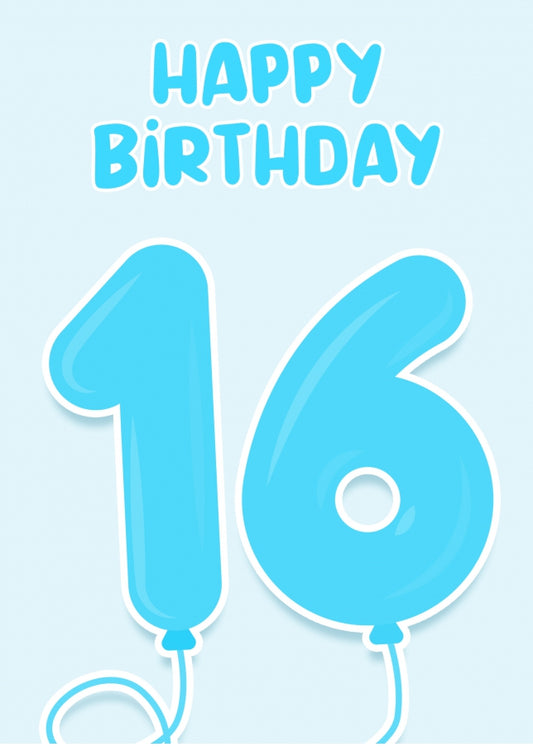 16th Birthday Card for Boys - Blue Balloons for 16 Year Old Boy