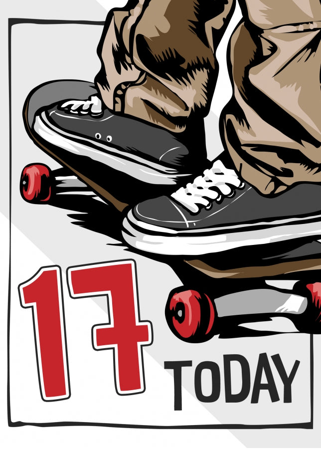 Skateboarding 17th Birthday Card Boy - 17 Today - Skateboard Son Grandson Nephew