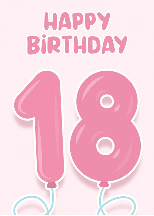 18th Birthday Cards for Girl - Pink Balloons for 18 Year Old Girl