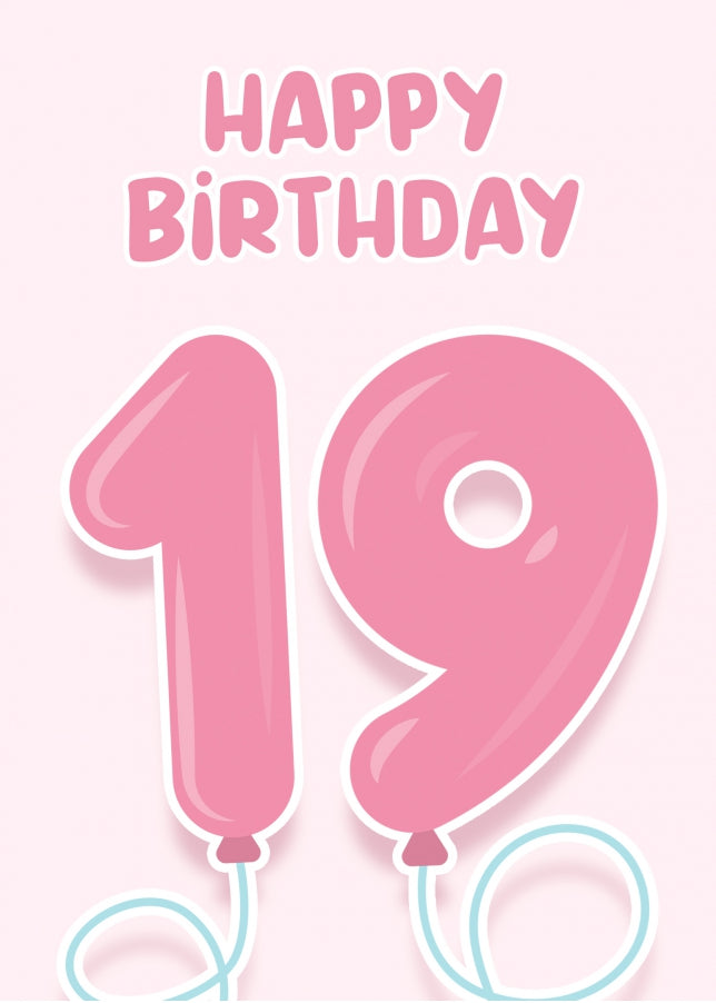 19th Birthday Cards for Girl - Pink Balloons for 19 Year Old Girl