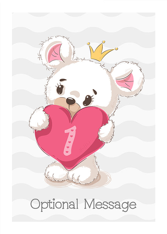 Cute Bear 1st Birthday Card for Girls