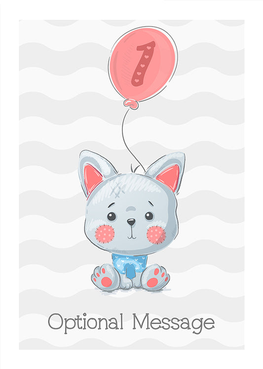 Grey Cat Birthday Card for 1 Year Old Girls