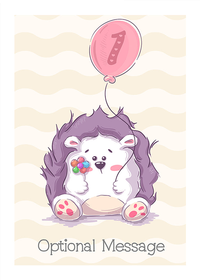 Hedgehog 1st Birthday Card for Girls