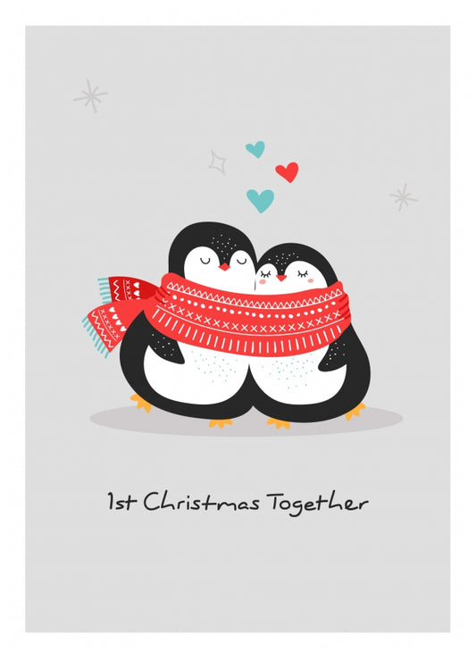 First Christmas Together Card for Boyfriend, Girlfriend or Couple - Cute Penguins