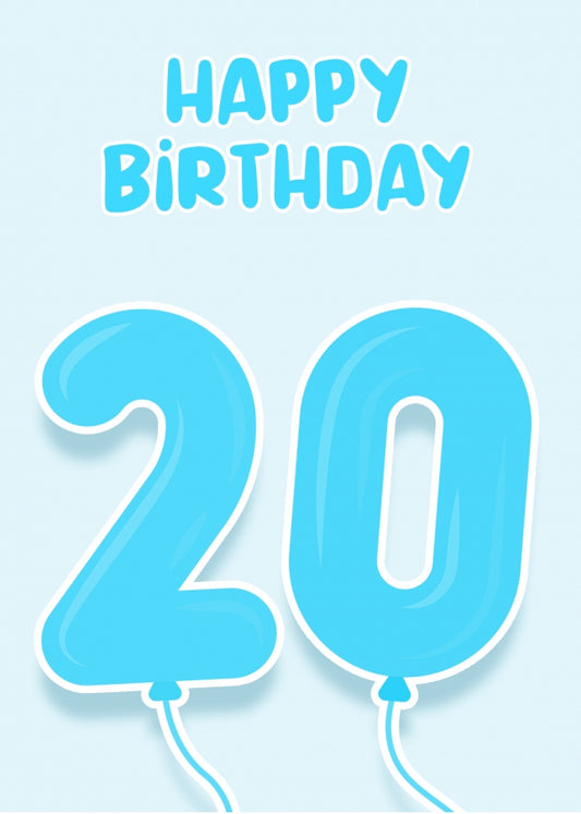 20th Birthday Card for Boys - Blue Balloons for 20 Year Old Boy