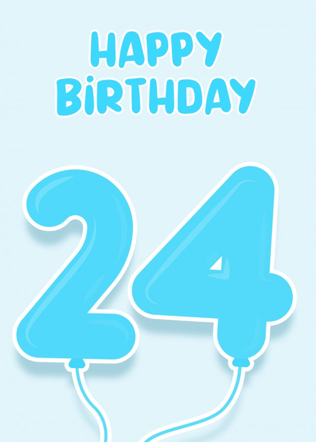 24th Birthday Card for Him - Blue Balloons for 24 Year Old Male