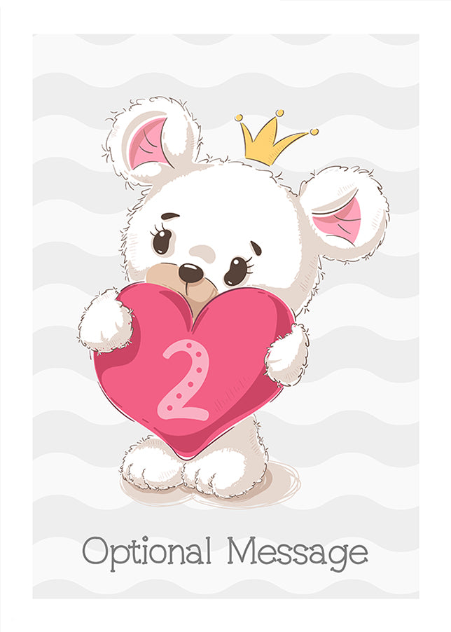 Cute Bear 2nd Birthday Card for Girls