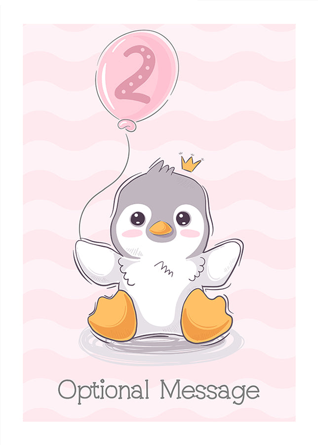 Girls Penguin 2nd Birthday Card