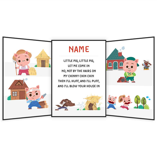 Personalised Nursery Rhyme Pictures - 3 Little Pigs Print Set