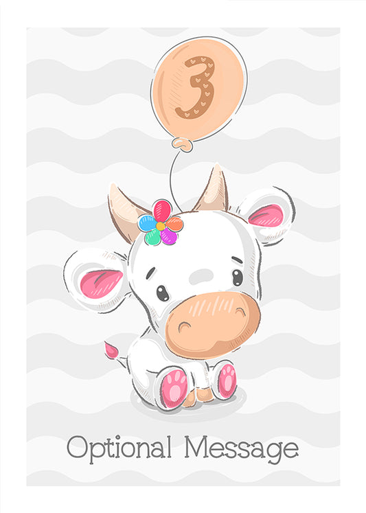 Cute Cow 3rd Birthday Card for Girls