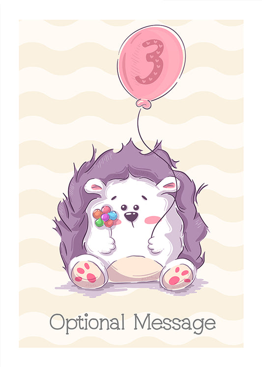 Hedgehog 3rd Birthday Card for Girls