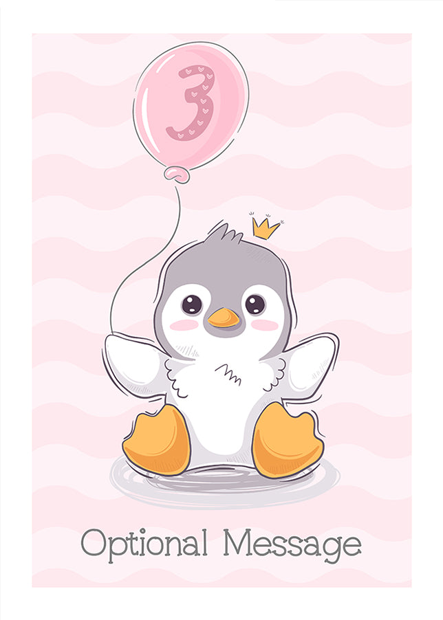 Girls Penguin 3rd Birthday Card