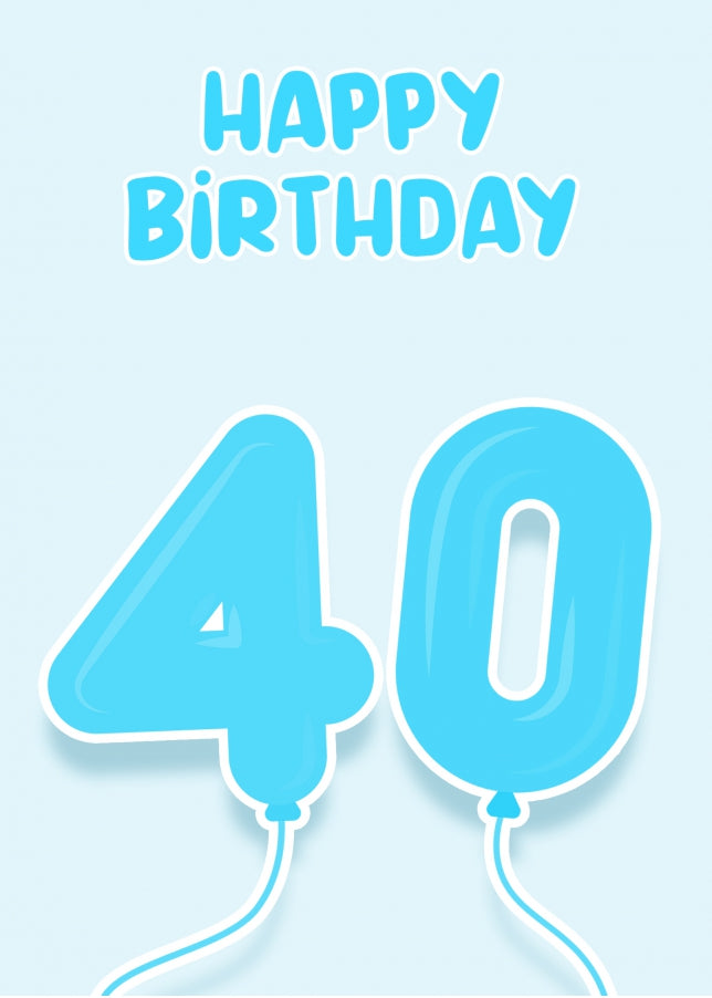 40th Birthday Card for Him - Blue Balloons for 40 Year Old Male