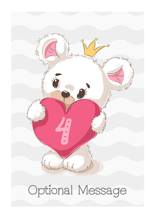 Cute Bear 4th Birthday Card for Girls