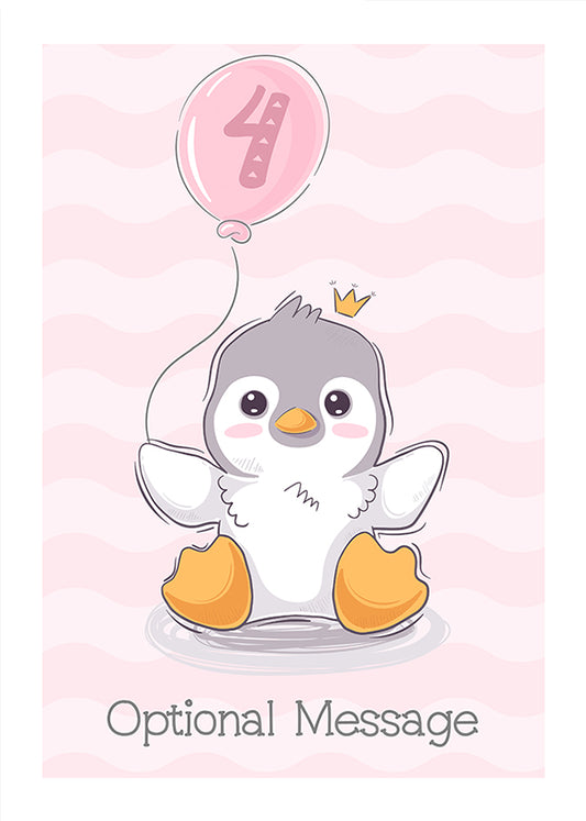 Girls Penguin 4th Birthday Card