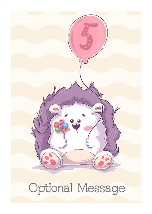 Hedgehog 5th Birthday Card for Girls