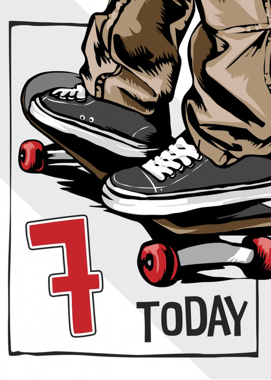 Skateboarding 7th Birthday Card Boy - 7 Today - Skateboard Son Grandson Nephew